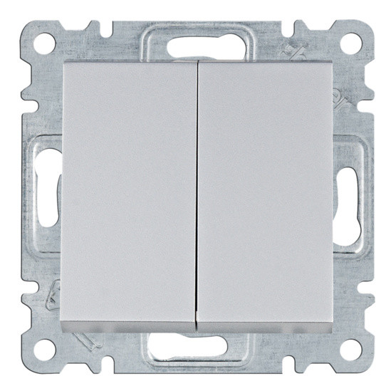 Двухклавишный выключатель Hager WL0042 Lumina 10АХ/230В (серебристый)