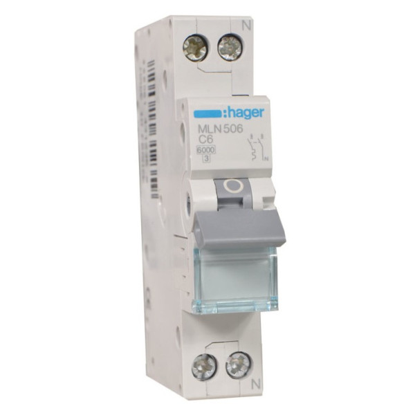Автоматичний вимикач Hager MLN506 6кА C 6A 1P+N