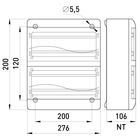 Навесной пластиковый корпус E.Next NT 26-модульный двухрядный с непрозрачной дверцей IP40 (6664-126непр) - фото №1
