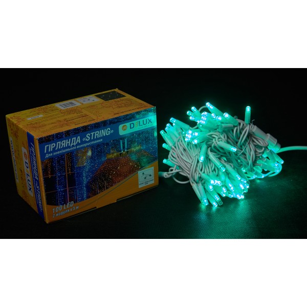 Біла вулична світлодіодна гірлянда Delux EN STRING 100LED (90016598) 10м (2х5м) IP44 (зелене світло) - фото №2