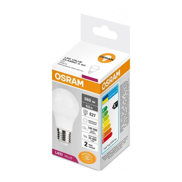 Світлодіодна лампочка Osram 4058075623071 Led Value CL E27 6,5W/840 4000K 720Lm A60 230V FR