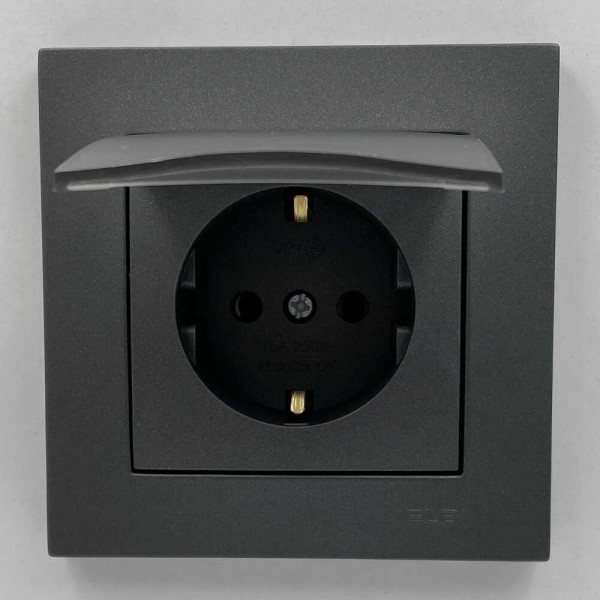 Розетка EL-BI VEGA антрацит матовый 1-я с заземлением с крышкой ( 510-016700-218 )