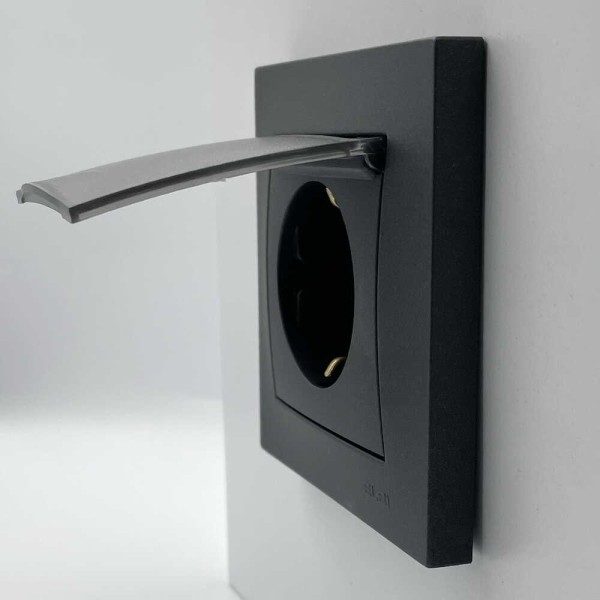 Розетка EL-BI VEGA антрацит матовый 1-я с заземлением с крышкой ( 510-016700-218 ) - фото №2