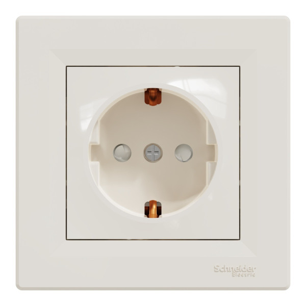 Розетка одинарная с защитными шторками кремовая Asfora, EPH2900223