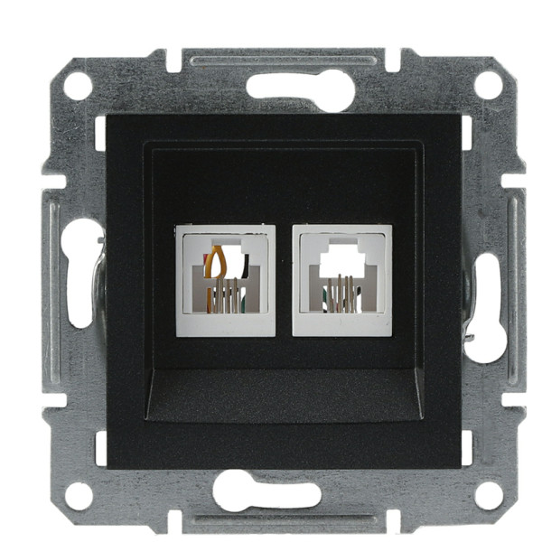 Розетка телефонная двойная без рамки антрацит Asfora, EPH4200171