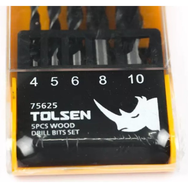 Комплект спиральных сверл по дереву Tolsen (75625) 4-5-6-8-10мм (5шт) - фото №1