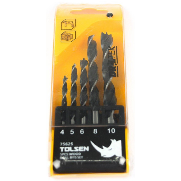 Комплект спиральных сверл по дереву Tolsen (75625) 4-5-6-8-10мм (5шт) - фото №2