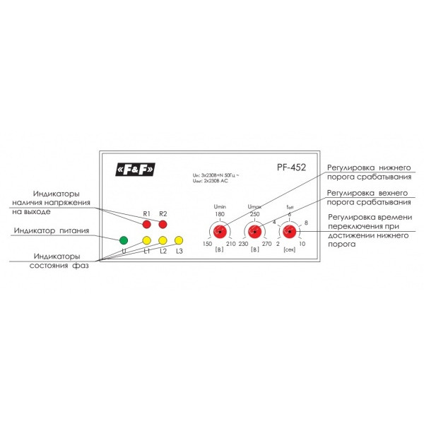 Автоматичний перемикач фаз F&F PF-452 3х400В+N 16А - фото №9