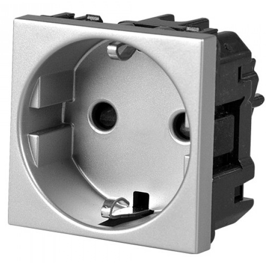 Механізм розетки ABB Zenit N2288 PL 2М із заземленням та захисними шторками (срібло) - фото №1