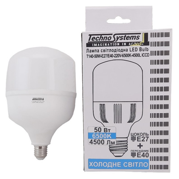 Светодиодная лампа TNSy LED Bulb-T140-50W-E27-E40-220V-6500K-5250L GOLDEN (TNSy5000046) - фото №4