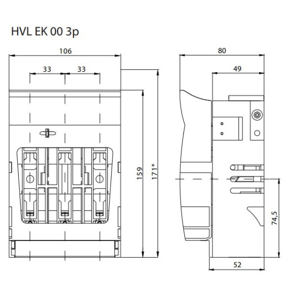 Роз'єднувач Eti HVL EK 00 3P 160A (1701250) - фото №1
