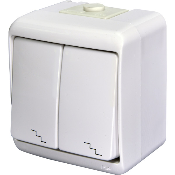 Вимикач 2-клавішний Сходи Eti Hermetics VHE-7 IP54 білий (4668006)