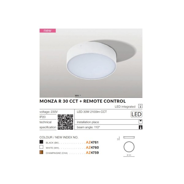 Світильник стельовий AZzardo AZ4761 Monza Led R30 Ctt - фото №2