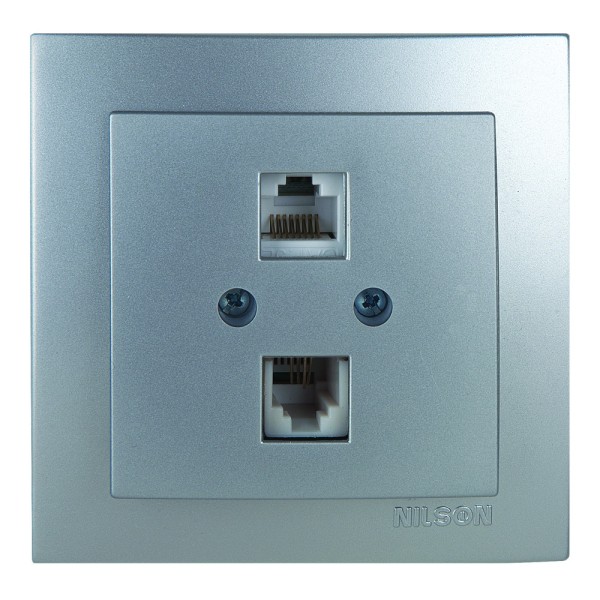 Розетка Nilson Touran серебро компьютерная телефонная Cat6e-Cat3e (24131049)