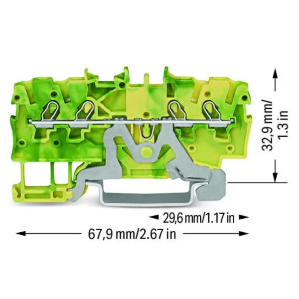Чотирипровідна клема заземлення Wago 2000-1407 (жовто-зелена) - фото №1