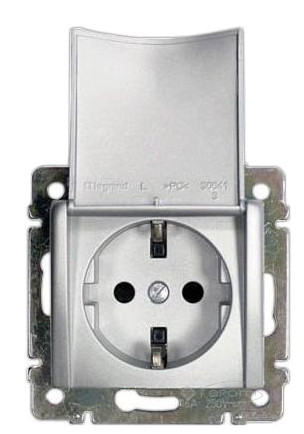 Механизм розетки с з/к и крышкой Valena алюминий