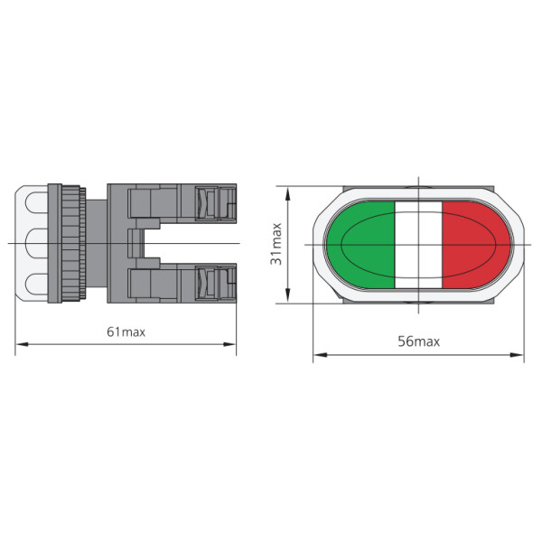 Двойная кнопка NOARK Ex9P1 DI gr с подсветкой зеленая+красная (105659) - фото №1
