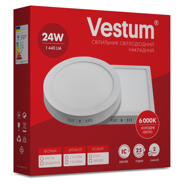 Накладний точковий світильник Vestum 1-VS-5404 24Вт 6000K квадратний - фото №2