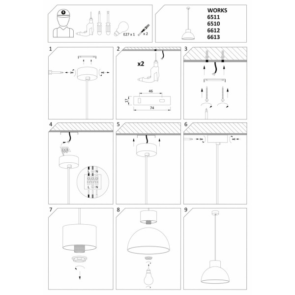 Подвесной светильник, люстра Nowodvorski 6613 Works E27 1x60W IP20 Черный - фото №2