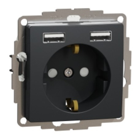 Розетка Schneider Electric Sedna Design & Elements с заземлением та 2 USB тип А черная SDD114052