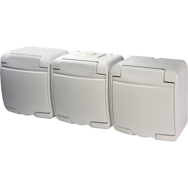 Розетка трехместная Eti Hermetics RHE-3s с з/к IP54 белая (4668023)