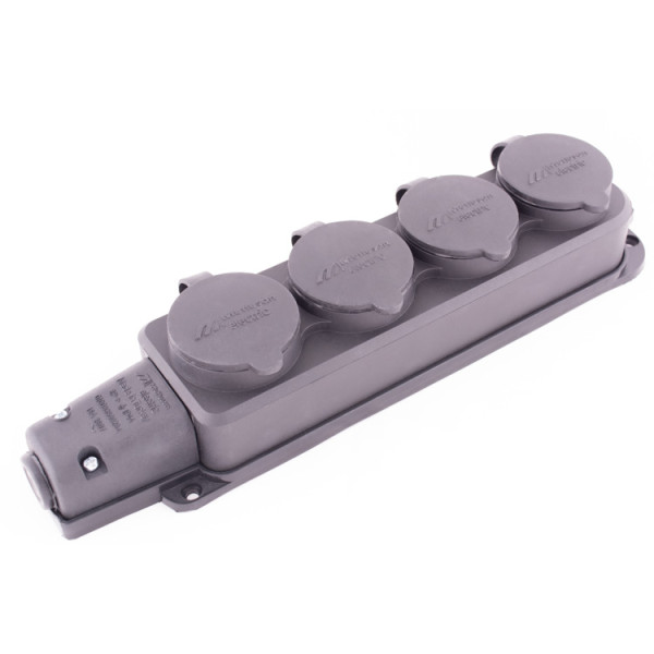 Каучукова чотиримісна колодка E.Next e.socket.rubber.029.4.16 16А із заземленням та захисною кришкою (s9100039) - фото №1