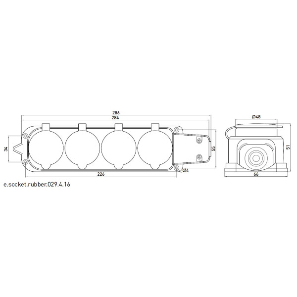 Каучукова чотиримісна колодка E.Next e.socket.rubber.029.4.16 16А із заземленням та захисною кришкою (s9100039) - фото №4