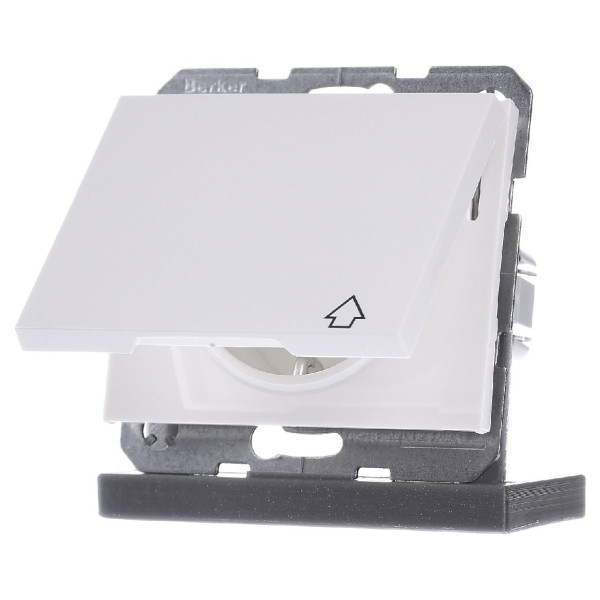 Розетка із з/к, кришкою та шторками полярна білизна Berker K.1 - фото №1