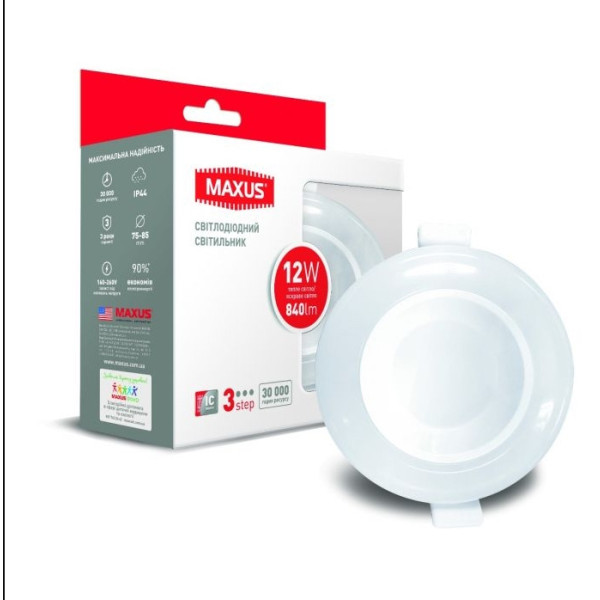 Круглий вологостійкий світильник Maxus SDL 3-step 12Вт 3000/4100К (1-MAX-01-3-SDL-12-C) - фото №2