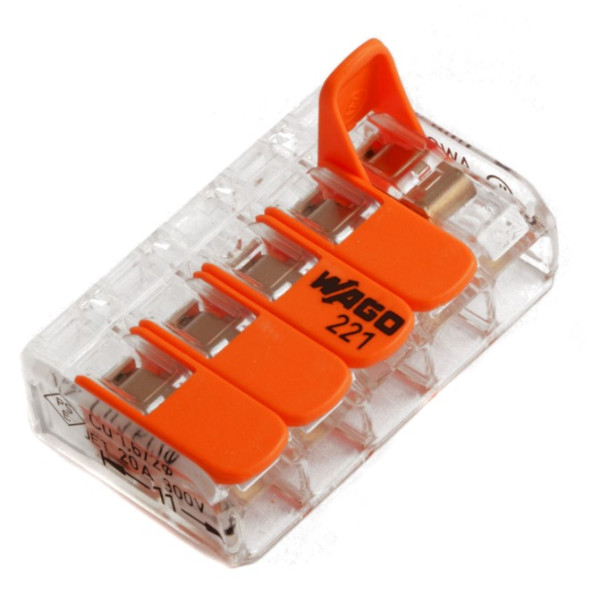 Клема на 5 проводів WAGO 221-415 з натискними важелями - фото №2