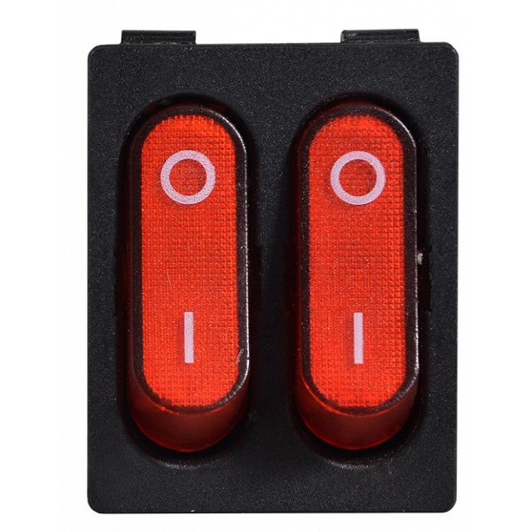 Переключатель Аско-Укрем KCD2-5-2101N R/B (0-I) с подсветкой 2-х клавишный красный (A0140040117) - фото №1