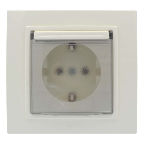 Розетка ELBI ZENA кремовая 1-я с заземлением с крышкой без рамки ( 609-010300-218 ) - фото №1