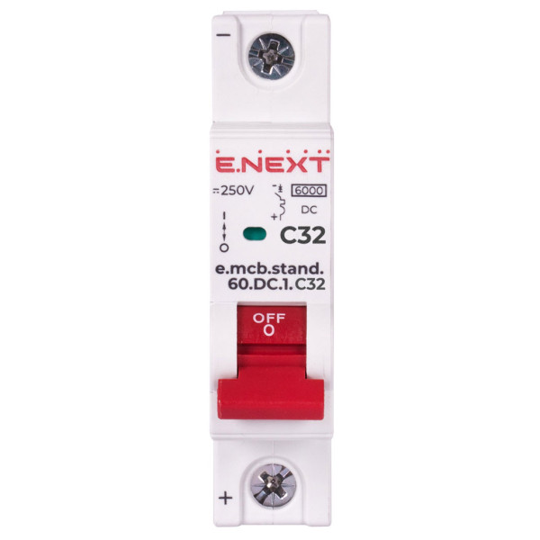 Модульный автоматический выключатель E.Next e.mcb.stand.60.DC.1.C32 1р 32А C 6кА DC (s081009) - фото №1