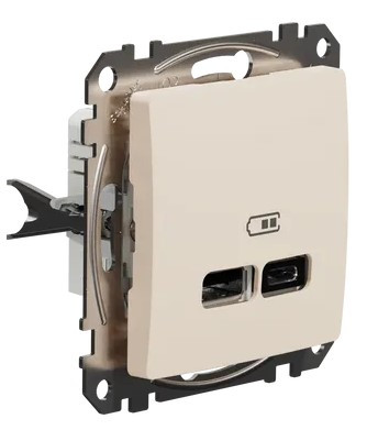 USB-розетка Schneider Electric Sedna Design & Elements A+C 2,4A бежевая SDD112402 - фото №1