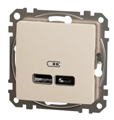 USB-розетка Schneider Electric Sedna Design & Elements A+C 2,4A бежевая SDD112402 - фото №4