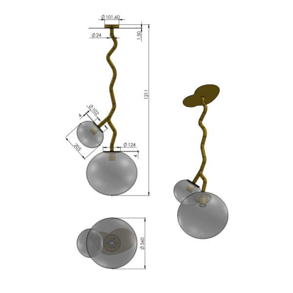 Люстра Pikart 36241-2 DewLight L 2x60W E27 IP20 черная - фото №3