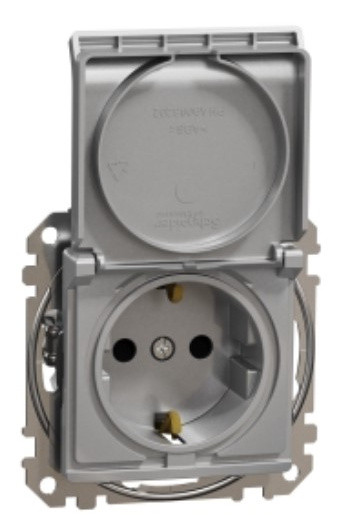 Розетка Schneider Electric Sedna Design & Elementsс заземлением шторками и крышкой алюминий SDD113024
