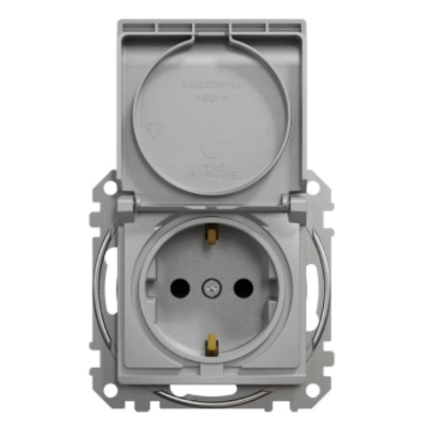 Розетка Schneider Electric Sedna Design & Elementsс заземлением шторками и крышкой алюминий SDD113024 - фото №3