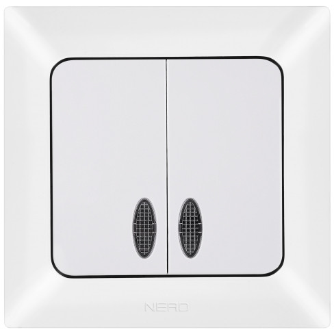 Вимикач 2-клавішний NE-AD ARAS 93-110-03-I з led-підсвіткою білий