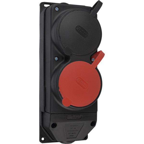 Каучукова колодка Аско-Укрем 3Р+РЕ 1×25А/1×16A*2P+PE 2-х місна з кришкою (A0250010011) - фото №1