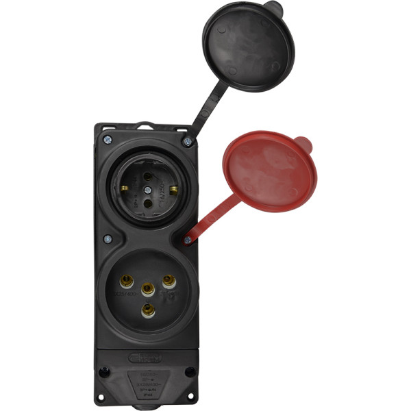 Каучукова колодка Аско-Укрем 3Р+РЕ 1×25А/1×16A*2P+PE 2-х місна з кришкою (A0250010011) - фото №2