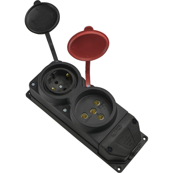 Каучукова колодка Аско-Укрем 3Р+РЕ 1×25А/1×16A*2P+PE 2-х місна з кришкою (A0250010011) - фото №4