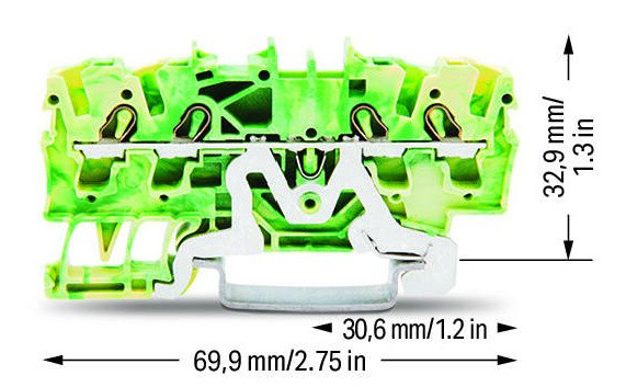 Клема Wago 2002-1407 Topjob S із заземленням 2,5-4мм² (жовто-зелена) - фото №1