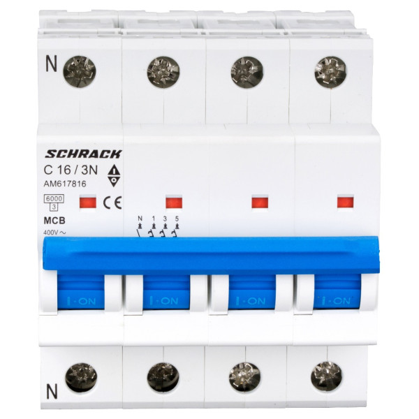 Автоматичний вимикач Schrack AM617816 6кА 16А 3P+N C