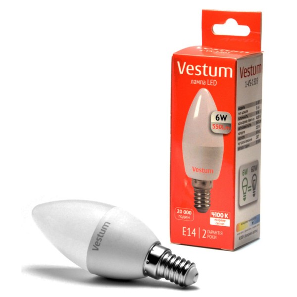 Лампа LED Vestum C37 6Вт 4100K E14 - фото №1