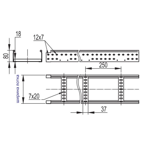 Лестничный оцинкованный лоток DKC LL8020 80х200х3000мм - фото №1