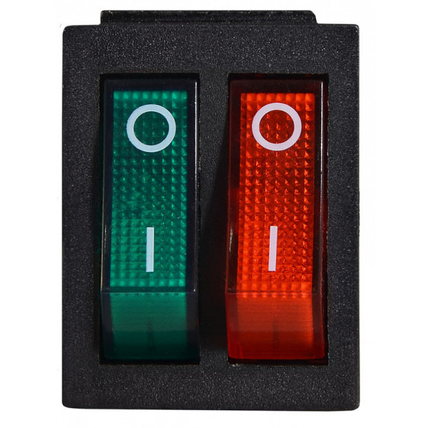 Перемикач Аско-Укрем KCD2-2101N GR+R/B (0-I) з підсвічуванням 2-х клавішний зелений+червоний (A0140040111) - фото №1