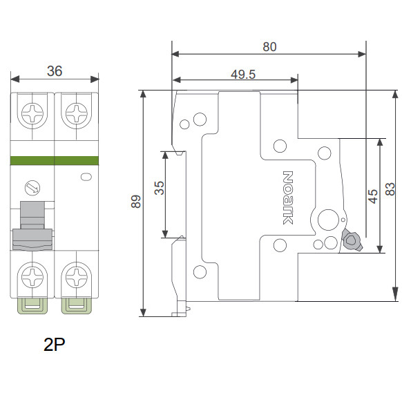 Вимикач навантаження NOARK Ex9I125 2P 32A (100868) - фото №2