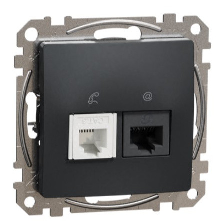 Телефонная/компьютерная розетка Schneider Electric Sedna Design & Elements RJ11+RJ45 кат. 6 UTP черная SDD114468
