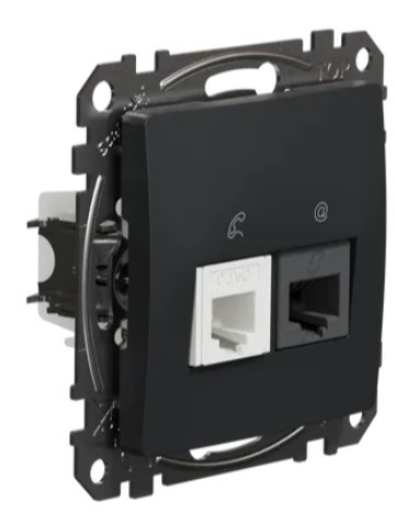Телефонная/компьютерная розетка Schneider Electric Sedna Design & Elements RJ11+RJ45 кат. 6 UTP черная SDD114468 - фото №1